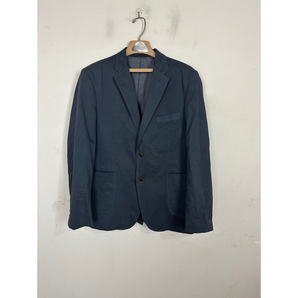 Johnston & Murphy Mens Navy Blue Cotton Stretch Two Button Blazer Sport Coat M